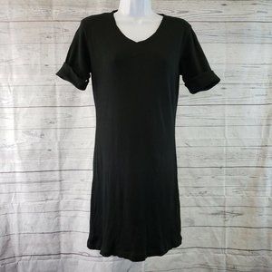 Banana Republic Womens Dress Sz Small Solid Black Ribbed Rolled‎ Sleeves